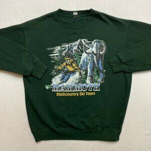 Vintage Mammoth Backcountry Ski Tours Sweatshirt Mens L Green Pullover Graphic